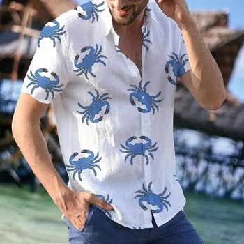 Yengeç Desen erkek Rahat Gömlek Hawaii Tarzı Rahat Gömlek Adam İçin Büyük Boy 3D Baskı Erkek Giysileri Harajuku Yaz Moda