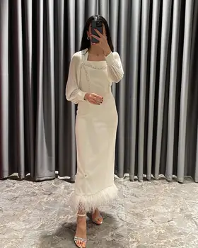Suudi Arapça Kadınlar Örgün Akşam Parti Elbiseler Yüksek Boyun Saten Tül Altında Çay Boyu Balo Elbise Robe de soiree