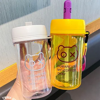 Yeni öğrenci taşınabilir su bardağı saman kahve fincanı taşınabilir mühürlü sızdırmaz fincan su şişesi içme şişesi