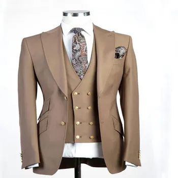 Özel Tasarım Damat Smokin Mükemmel erkek düğün elbisesi Çift Toka erkek İş Parti Elbise 3 Adet (Ceket + Pantolon + Yelek)