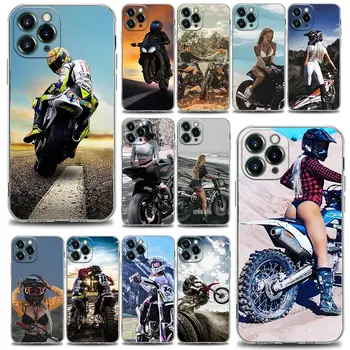 Temizle telefon Kılıfı için iPhone 14 13 12 11 SE 2022 X XR XS 8 7 6 6S Pro Max Artı Mini Yumuşak silikon Kılıf Seksi Kız Motocross