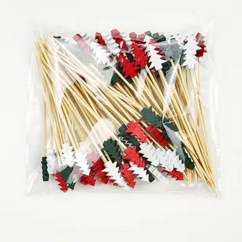 Fantezi Kokteyl Seçtikleri Bambu Meyve Gıda Şenlikli Kürdan Meze Şiş tahta çubuklar Noel Ağaçları ile Üstte