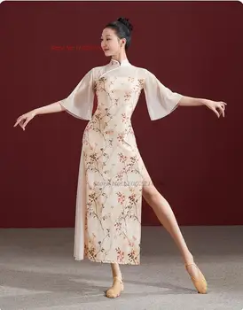 2023 geleneksel çin dans kostümü kadın dantel qipao elbise çiçek baskı halk dans streetwear sahne performansı dans kostümü