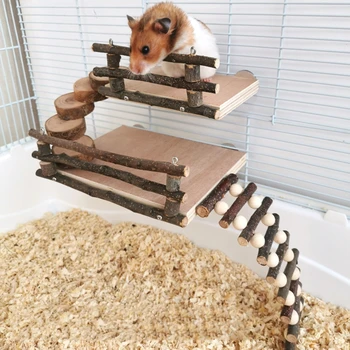 Hamster Ahşap Oyun Alanı Aktivite Platformu Ahşap Merdiven Merdiven Çiğnemek Oyuncak Doğal Hideout Sıçan Gerbil Küçük Hayvan