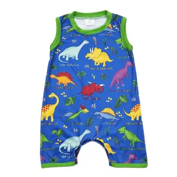 SR0342 Toptan Toddler butik çocuk giysileri toddler erkek renkli dinozor mavi kolsuz tulum sevimli tarzı rahat