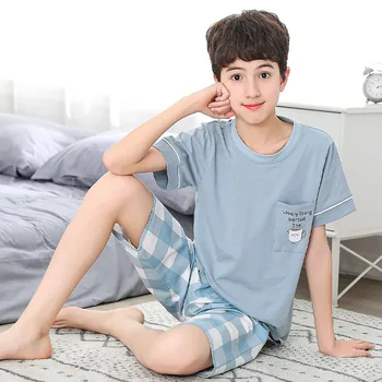 Yaz Çocuk Giyim Seti Kısa Kollu pamuklu pijamalar Çocuklar Pamuk Setleri Karikatür Erkek Kız Pijama 6 8 10 12 14 16 yıl