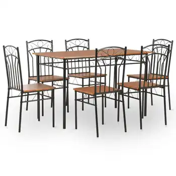 7 Parça Yemek Takımı 1 masa ve 6 yüksek kaliteli sandalye MDF ve Çelik Kahverengi