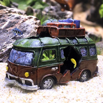 Renkli Otobüs Minivan nostaljik araba Süs Yapay Reçine Aksesuarları Balık Tankları Havuzu Peyzaj Dekorasyon Yetiştiriciliği Mağara
