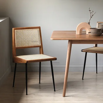 İskandinav katı ahşap yemek sandalyeleri Yemek Odası Rattan Yaratıcı Tasarımcı Ev Mobilyaları Arkalığı Eğlence El Yapımı Masa ve Sandalye