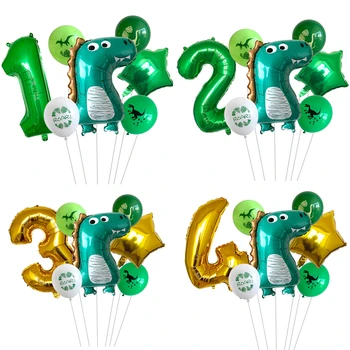 7 adet / takım Dinozor Folyo Balonlar Erkek Hayvan Balonlar Mutlu Doğum Günü Balon Bebek Çocuk Doğum Günü Partisi Jurassic Dünya Süslemeleri
