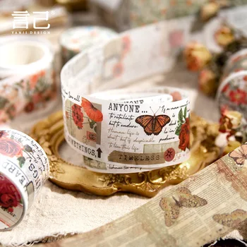 6 Stilleri Retro Washi Bantlar Çiçek Kelebekler Maskeleme Bandı DIY Dekoratif Kırtasiye Çıkartmalar Estetik Şeyler 34.5 mm * 2m