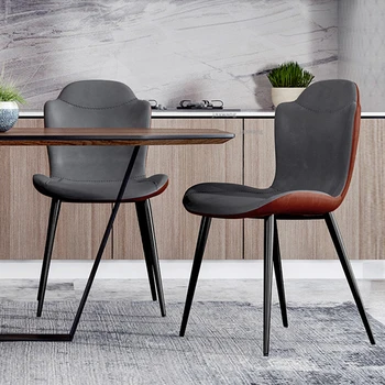 Postmodern Deri Yemek Sandalyesi İskandinav Eğlence Arkalığı yemek sandalyeleri Otel Mobilyaları Restoran Özelleştirilmiş Müzakere Sandalye