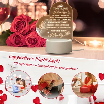 LED Yatak Odası Gece Lambası Aşk Kalp Şeklinde Akrilik Romantik Masa Lambası Düğün Hediyeleri Masaüstü Süsler Sevgililer Günü Süslemeleri