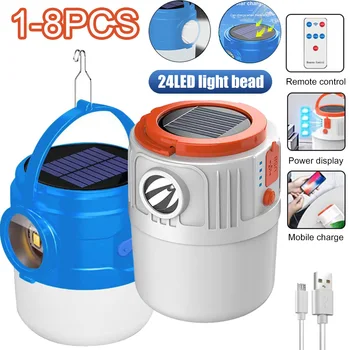 1-8 ADET Güneş LED kamp ışık enerji tasarrufu acil ampul el Feneri 1000W USB Şarj Edilebilir 6 Modu çadır Lambası Kamp Fenerler