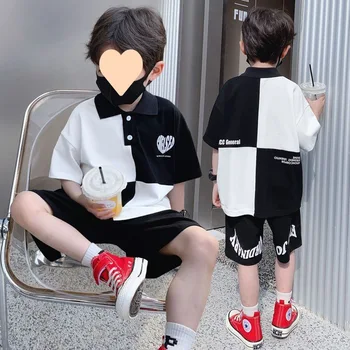Yeni Çocuk Giysileri yaz kıyafetleri Pamuk Çocuk Kısa Kollu Gömlek şort takımı Genç Erkek Giyim günlük giysi 4 6 8 12 yıl