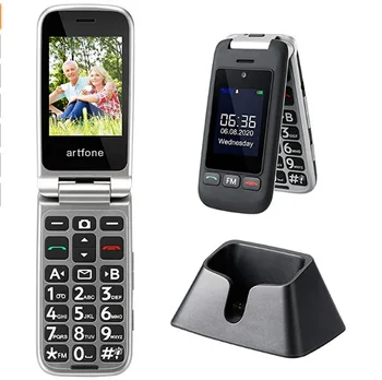 Flip Kıdemli Telefon Artfone C10 Çift lcd ekran Çift SIM Büyük Kauçuk Tuş Takımı Yaşlılar İçin 1000mAh Pil Bir Anahtar SOS FM Cep Telefonu