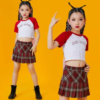 Çocuk Caz Dans Amigo Performans Kostümleri Kızlar İçin Kırpma Üstleri Etek Takım Elbise Modern Dans Hip Hop Giyim DQS12506
