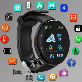 D18 Smartwatch Dairesel Renkli Ekran Çoklu Spor Modları İle Çağrı Bilgi Hatırlatma Fotoğraf Çekimi Müzik akıllı bilezik