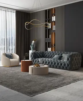 Postmodern Amerikan flanel sıralı villa kanepesi ile birleştirilmiş italyan lüks kumaş kanepe