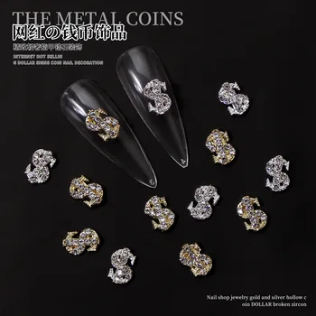 10 adet Lüks Dolar İşareti 3D Alaşım Nail Art Charms Altın Gümüş Çivi Taklidi Takı Bling Elmas Manikür Dekorasyon Y-65UI