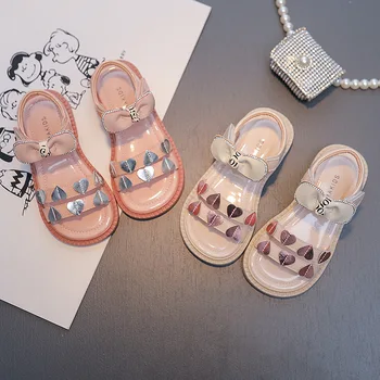 Kız Sandalet 2023 Yaz Yeni Yumuşak Taban Hakiki Deri Bebek Çocuk Küçük Prenses Kız Orta ve Büyük Çocuk Ayakkabıları