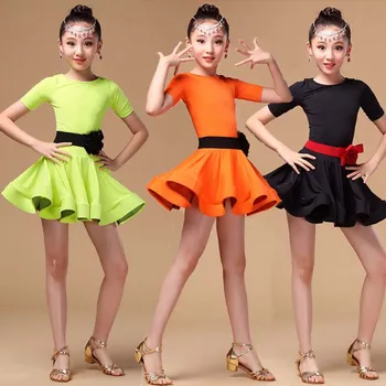 Kız Latin Dans Elbise kısa Kollu Standart Çocuk Balo Salonu dans elbiseleri Çocuklar Salsa Rumba Cha Cha Samba Tango yaz elbisesi