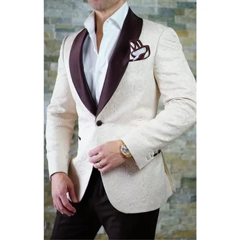 Terzi Erkekler İçin Uygun Groomsmen Damat Smokin Şal Kahverengi Yaka Erkek Takım Elbise Düğün / Balo En İyi Erkek Blazer (Ceket + Pantolon)