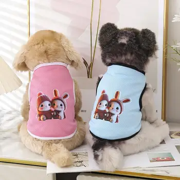 Evcil hayvan yeleği Yuvarlak Boyun Rahat Yumuşak Karikatür Tavşan Baskı Pet Kedi Köpek yaz giysileri Günlük Giyim