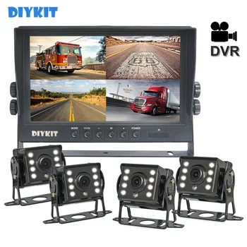 DIYKIT 9 inç 4CH AHD IPS Kaydedici DVR Araba Monitör Araç Kamyon Gece Görüş Dikiz Kamera Desteği SD Kart Kayıt