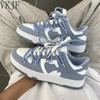 2023 Yaz Sneakers Girly Kalp Moda Mavi Gündelik Ayakkabı Yeni Çift Trend Dantel-up beyaz ayakkabı Sneakers Kadın Ayakkabı