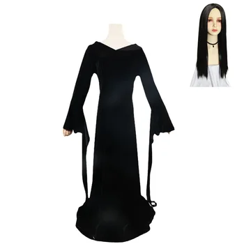 Çarşamba Morticia Addams Cosplay Anime Kostüm Kadınlar İçin Kız Elbise Kıyafetler Cadılar Bayramı Karnaval Parti Disguise Roleplay Giysileri