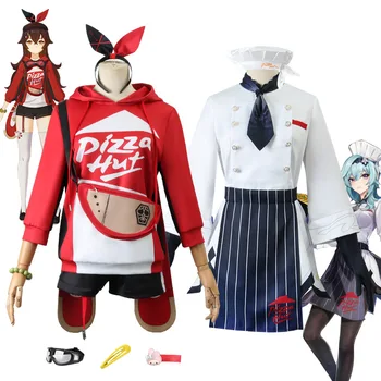 Genshin Darbe Amber Cosplay Kostüm Eula Elbise kadın Pizza Garson Üniforma Setleri Cadılar Bayramı Anime Giyim