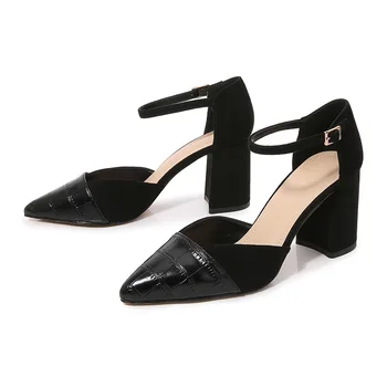 Kadınlar için yaz Ayakkabı Sandalet PU 7.5 CM Kare topuk Toka Askı Kapak Topuk burnu açık elbise kadın ayakkabısı siyah