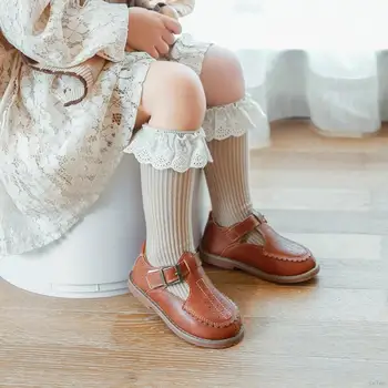 Kız Çorap Diz Uzun Yüksek Kaliteli Bebek Pamuk Yumuşak Rahat Dantel Çocuk Orta tüp Penye Pamuk Çorap 0-3Y çorap çocuklar