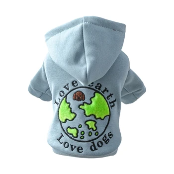 Bahar Hoodie Küçük Köpek T-Shirt Rüzgar Geçirmez Kalın Ceket Dünya Haritası Açık
