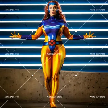 X-Men Jean Gri Kostüm Kadınlar için Jean Gri Koyu Phoenix Cosplay Bodysuit Süper Kahraman Zentai Parti Bodysuit Cadılar Bayramı Tulumlar