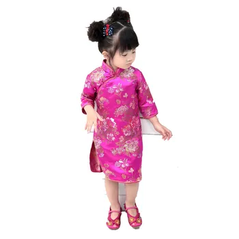 2019 Bebek Kız yaz elbisesi çocuk giyim Nakış Çiçek Geleneksel Çin Cheongsams Qipao Parti için Yeni Yıl