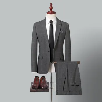 2023 Butik S-5XL (takım elbise + Pantolon) erkek Moda İş Rahat Beyefendi Zarif Çeşitli Kore Resmi Elbise İki parçalı