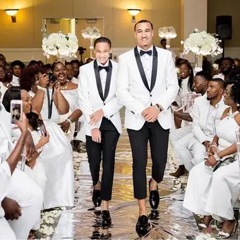 Siyah Şal Yaka Beyaz Erkekler smokin Damat Düğün Takımları 2 Parça Slim Fit Terno Masculino Erkek Blazer Kostüm Homme Mariage