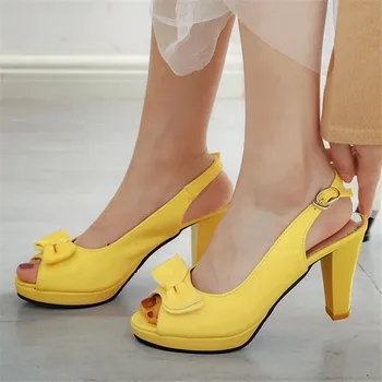 Smirnova Boyutu 32-45 Yeni Moda Bayanlar Arkası Açık İskarpin Yaz Ayakkabı Peep Toe Pu Sandalet Kadın Kelebek Düğüm Kalın Yüksek Topuklu Sandalet
