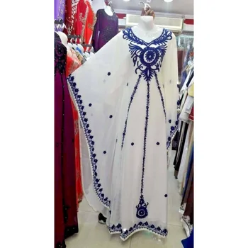 Lacivert Dubai Georgette Fas Uzun Gömlek Elbise Jilbab Abaya Giyim Avrupa ve Amerikan Moda Trendleri