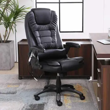 Premium Yönetici Ofis Masaj Koltuğu ergonomik ısıtmalı 6 Nokta titreşimli Döner bilgisayar sandalyesi 2 Renk [ABD Stok]