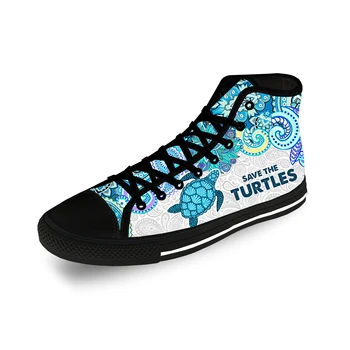 Kaplumbağaları kurtarmak Yüksek Top Sneakers Mens Womens Genç rahat ayakkabılar Tuval koşu ayakkabıları 3D Baskı Nefes Hafif ayakkabı