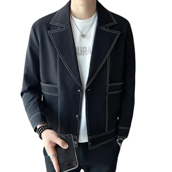 2023 Yeni moda her şey ceket üst Tiktok bom tarzı çift hat tasarım rahat küçük takım elbise M-3XL ceket erkekler