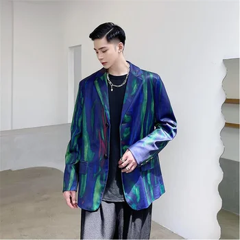 Sonbahar Kuaför Blazers Erkek Takım Elbise Ceketler Yakışıklı Dijital Halo Boyama Rahat Kişilik Rahat Renkli пиджак мужской