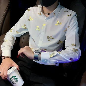 Uzun Kollu Kore Elastik Hiçbir Kırışıklık erkek Gömlek Tops Erkekler için Giyim Camisas y Blusa