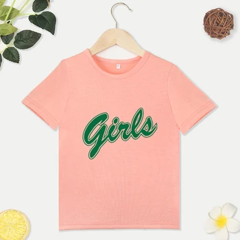 Sıcak Satış Pembe Çocuk T-Shirt Yaratıcılık Kızlar Harfler Grafik Yaz Kısa Kollu Y2K Tarzı Harajuku Tarzı Çocuk Üstleri Giysi Tee