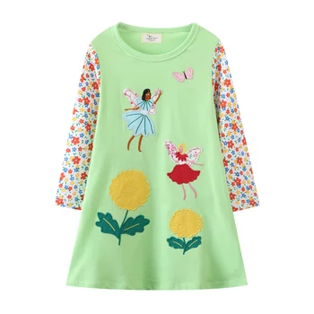 Atlama Metre 2-12T Prenses Kız Elbise Sonbahar Bahar Toddler Uzun Kollu Peri Masalı Çiçek Nakış Sıcak Satış Kostüm
