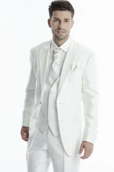 Beyaz Yüksek Kaliteli Erkek Takım Elbise Kişisel Özel Yapılmış İki Düğme (Ceket+Pantolon+Yelek+Kravat) doruğa Yaka Terno Masculino Yeni Varış