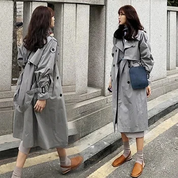 Kadın Siper Mizaç Sonbahar Zarif Moda Tunik Sashes Orta uzunlukta Retros Kruvaze Rüzgarlık Ceket Kadın Cep